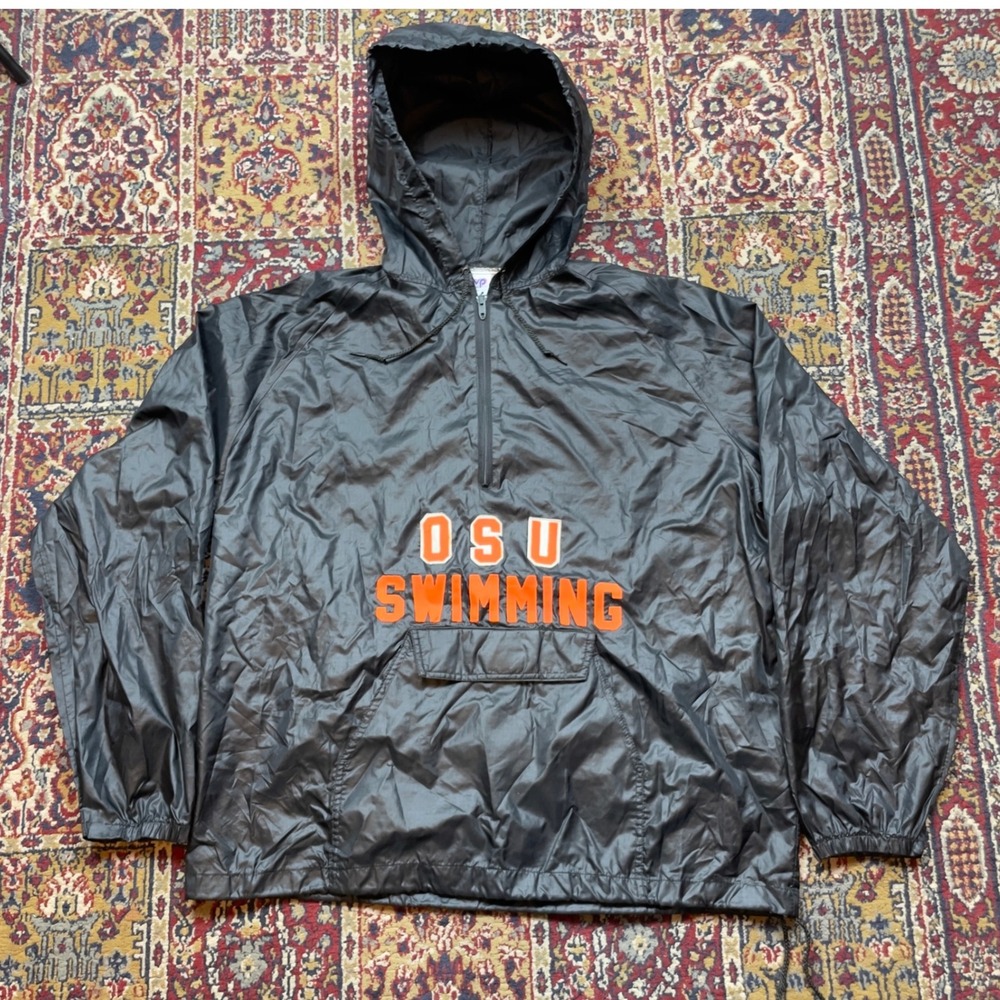 VTG 70s MVP Core OSU Swimming Pullover Anorak Jacket Black Orange Men‎ L Talon